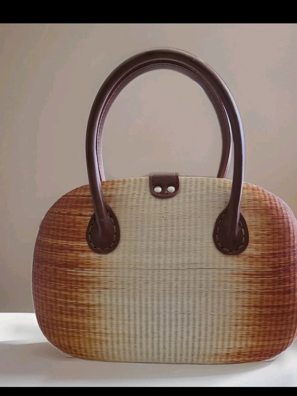 Le Sac Style Woven Straw Ombre Handbag, Terracotta Hardbody Boho Purse
